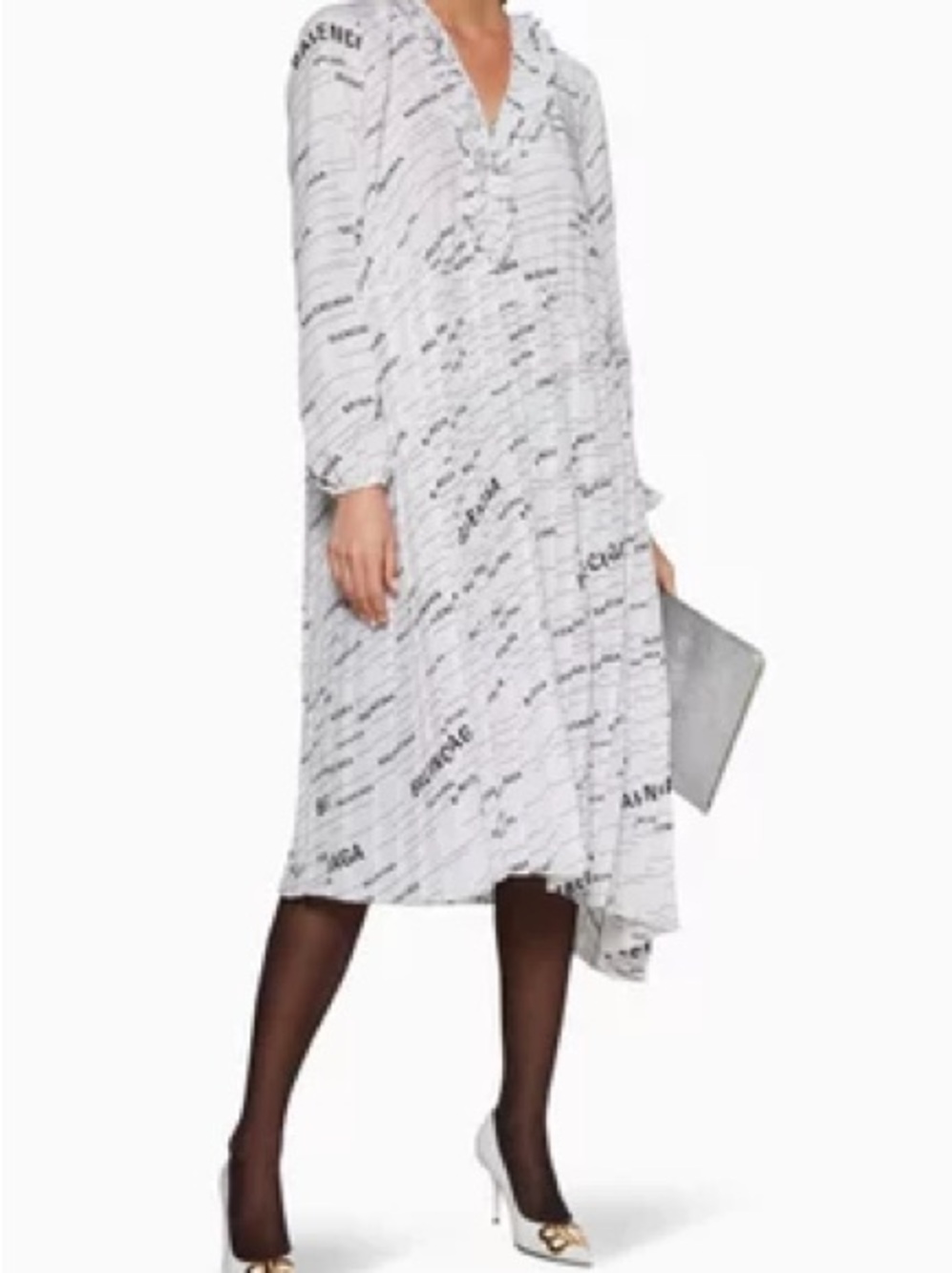 Balenciaga White Black Logo-Print Midi Dress